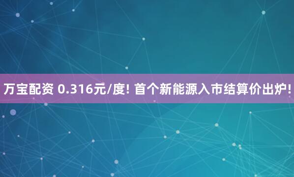 万宝配资 0.316元/度! 首个新能源入市结算价出炉!