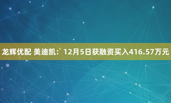 龙辉优配 美迪凯：12月5日获融资买入416.57万元